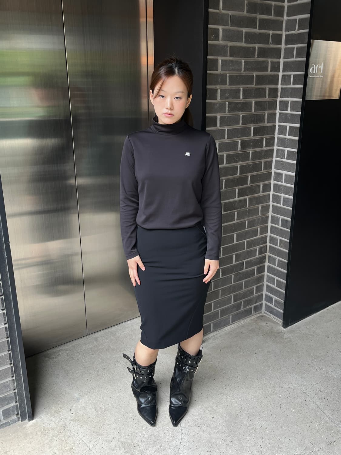 00s Courreges 꾸레쥬 로고 패치 하이넥 탑 상품이미지2