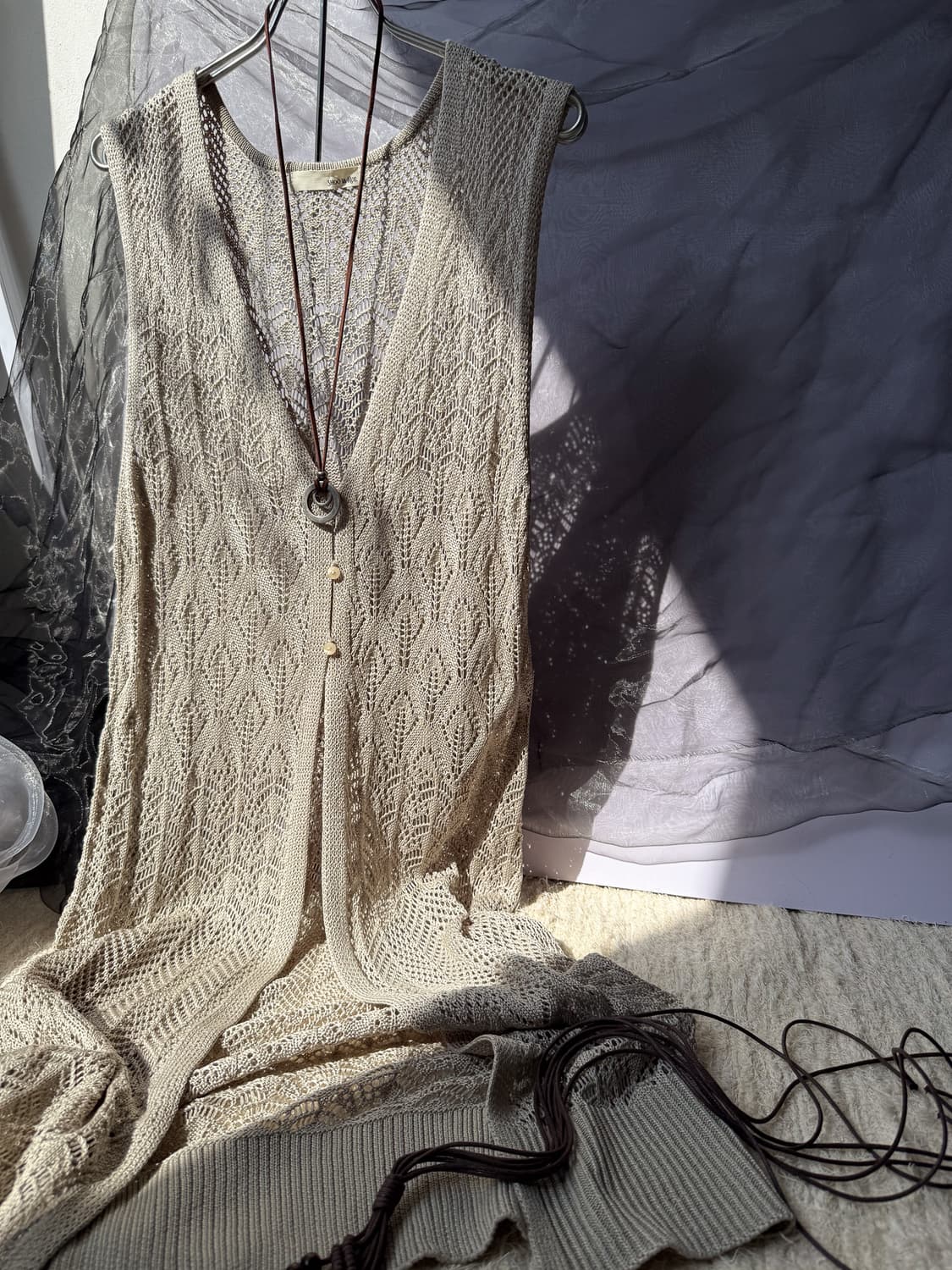 Three- Button Crochet Long Vest 0151 상품이미지2