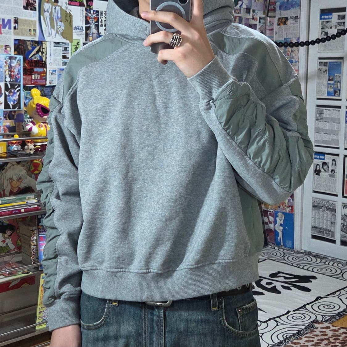 엑스톤즈 셔링 배색 오버핏 후드티 상품이미지2