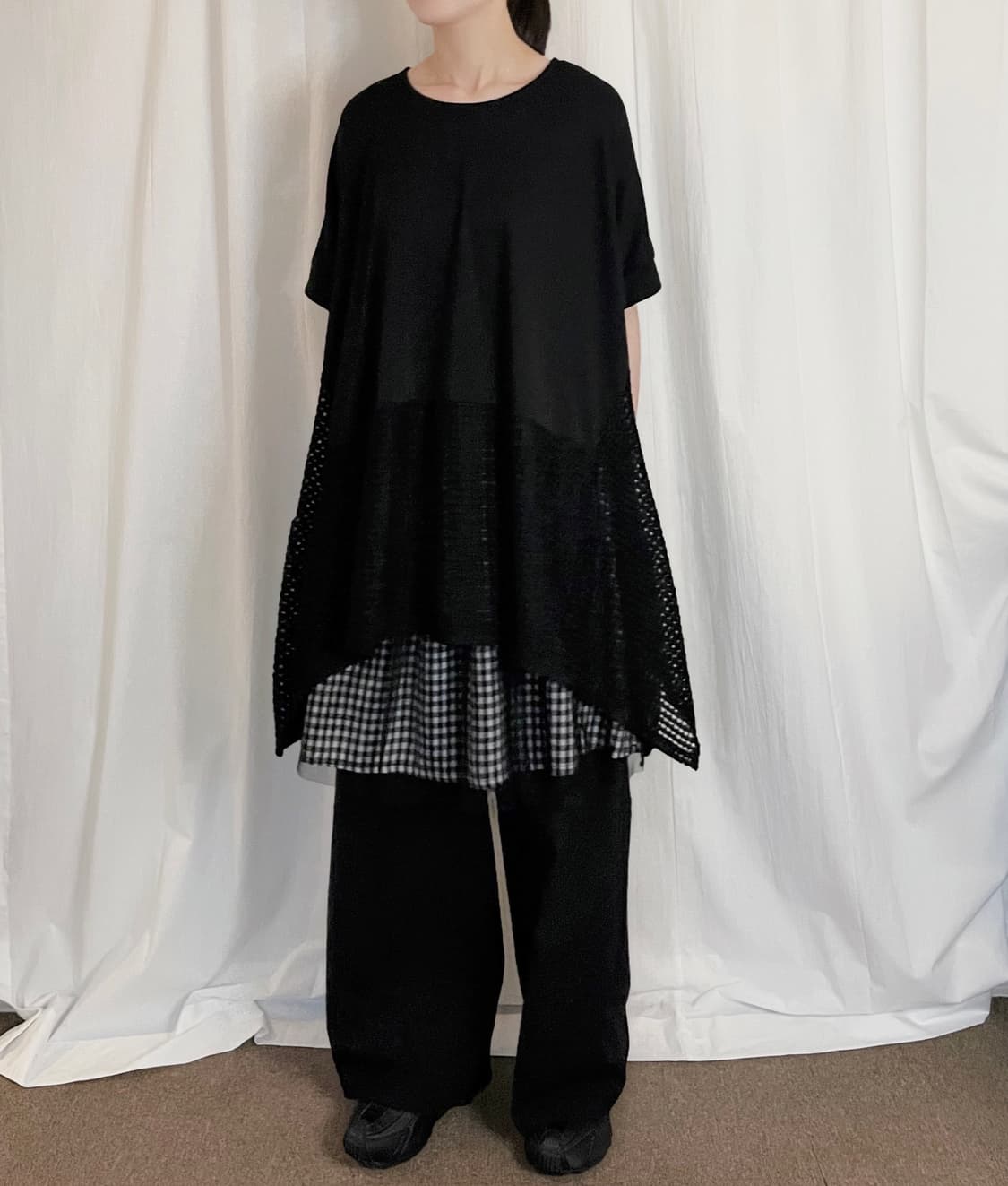Punching Hem Dolman T-Shirt - Black 상품이미지3