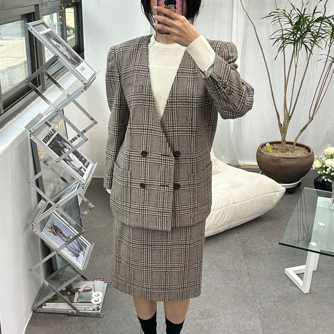 Leilian 체크 더블 자켓 백화점 클래식 정장 상품이미지3