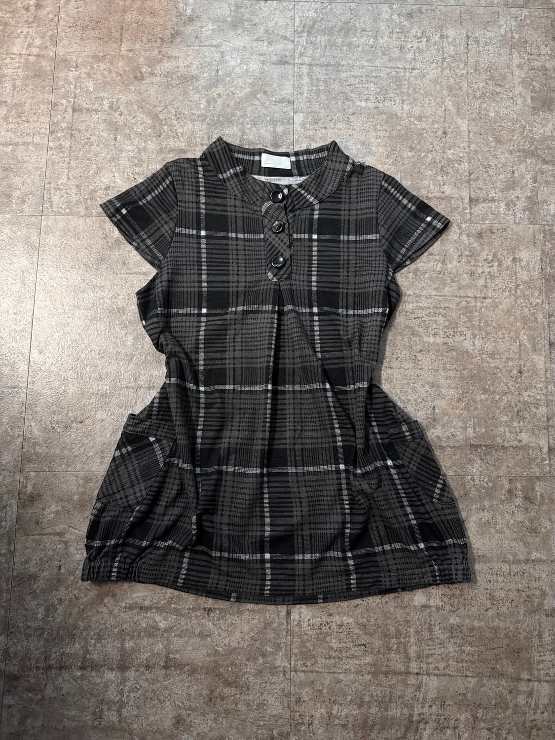 버튼 넥 체크 패턴 튜닉 원피스 상품이미지5