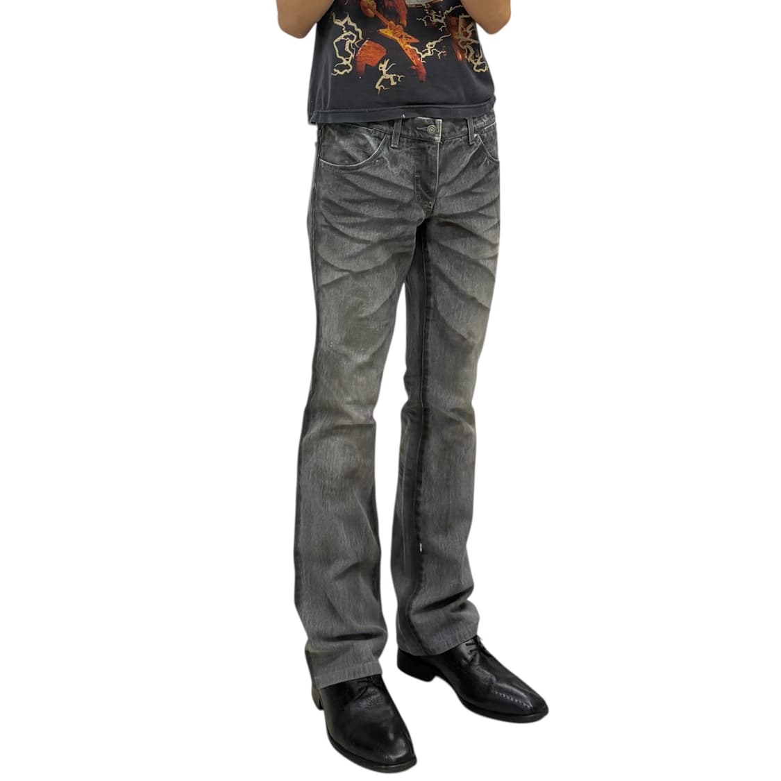 토네이도마트 흑청 워싱 로우라이즈 부츠컷 플레어진 데님팬츠 L 30-31 상품이미지2