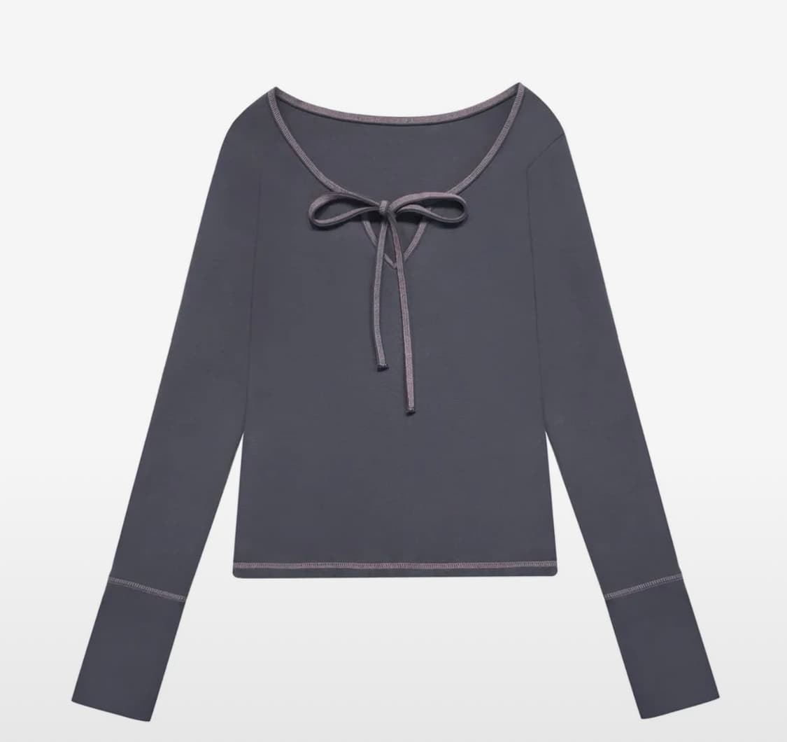 (오늘만이가격) 미레코 STITCH RIBBON T CHARCOAL 상품이미지1