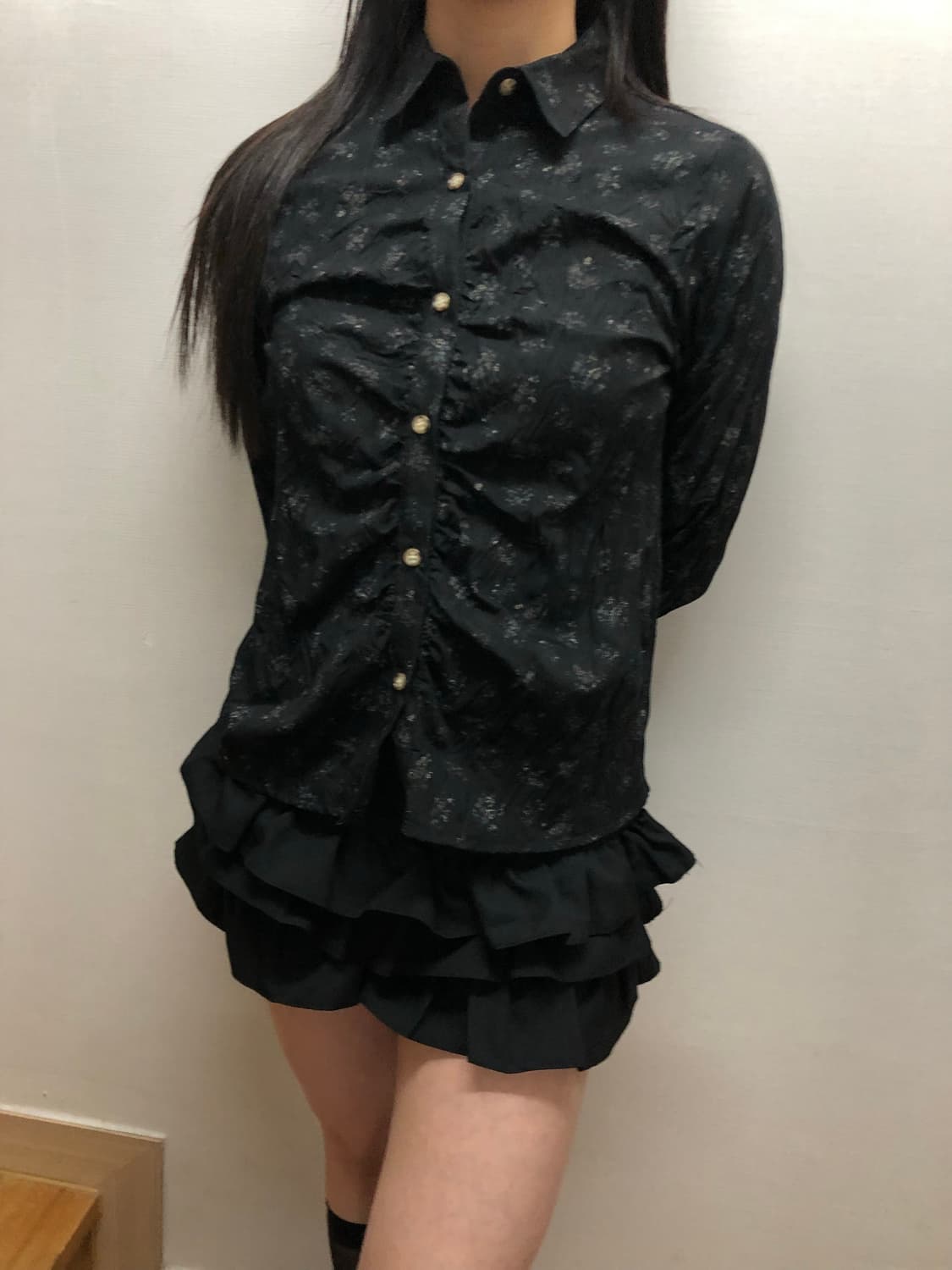 빈티지 블랙 플라워 셔츠 상품이미지3