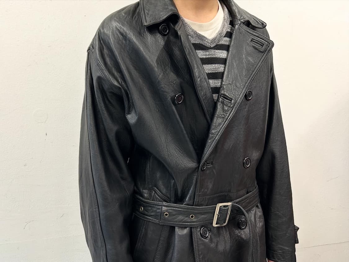 블랙 가죽 트렌치 코트 벨트 더블 버튼 상품이미지2