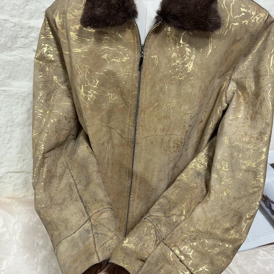 빈티지  밍크퍼 칼라 양털 염소새끼털 되지가죽자켓 무스탕 상품이미지3