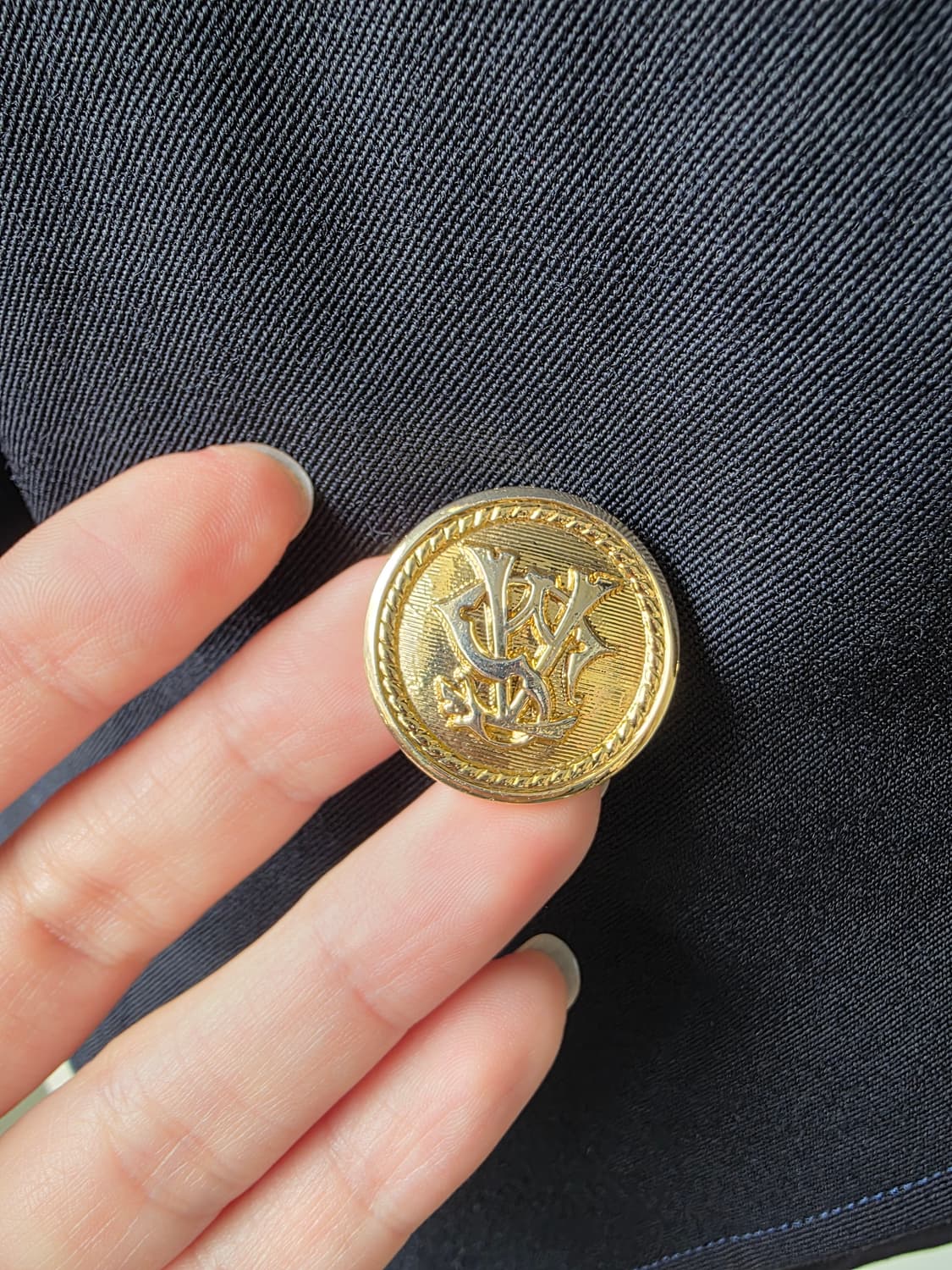 네이비 테일러드 카라 금장 더블 자켓 상품이미지5