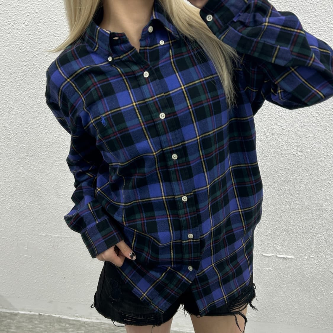 폴로 랄프로렌 퍼플포니 퍼플 타탄체크 울 셔츠 XL 상품이미지1