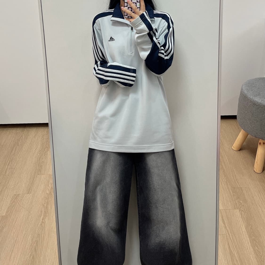 아디다스 그레이 네이비 풀오버 하프집업 져지 상품이미지1