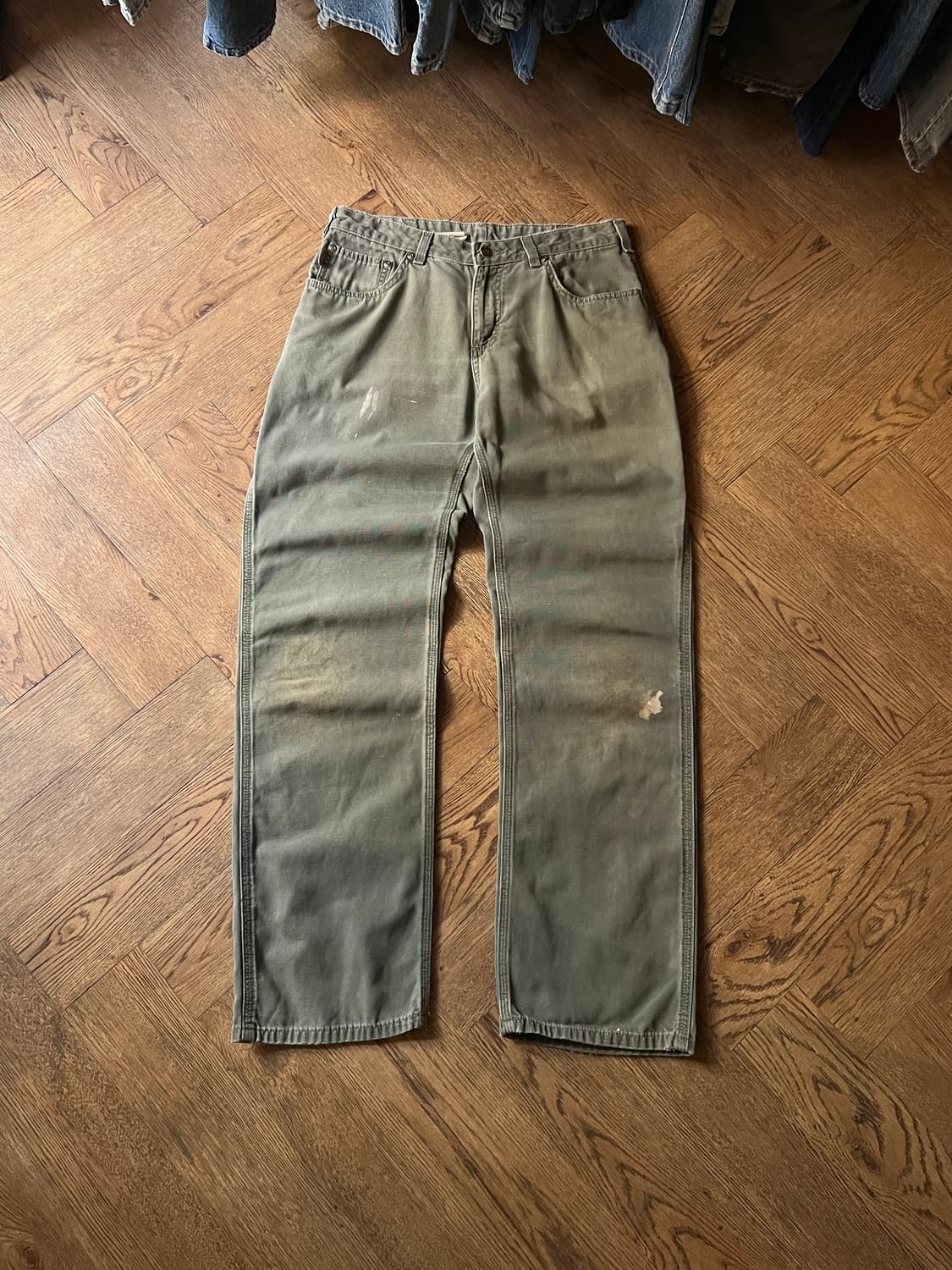 [31]칼하트 USA 더티워싱 모스그린 싱글니 카펜터 워크 팬츠 상품이미지2