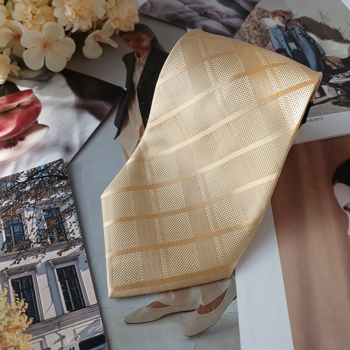 케네스 콜 실크 골드 패턴 넥타이 9.9cm 새상품 A19566 상품이미지2