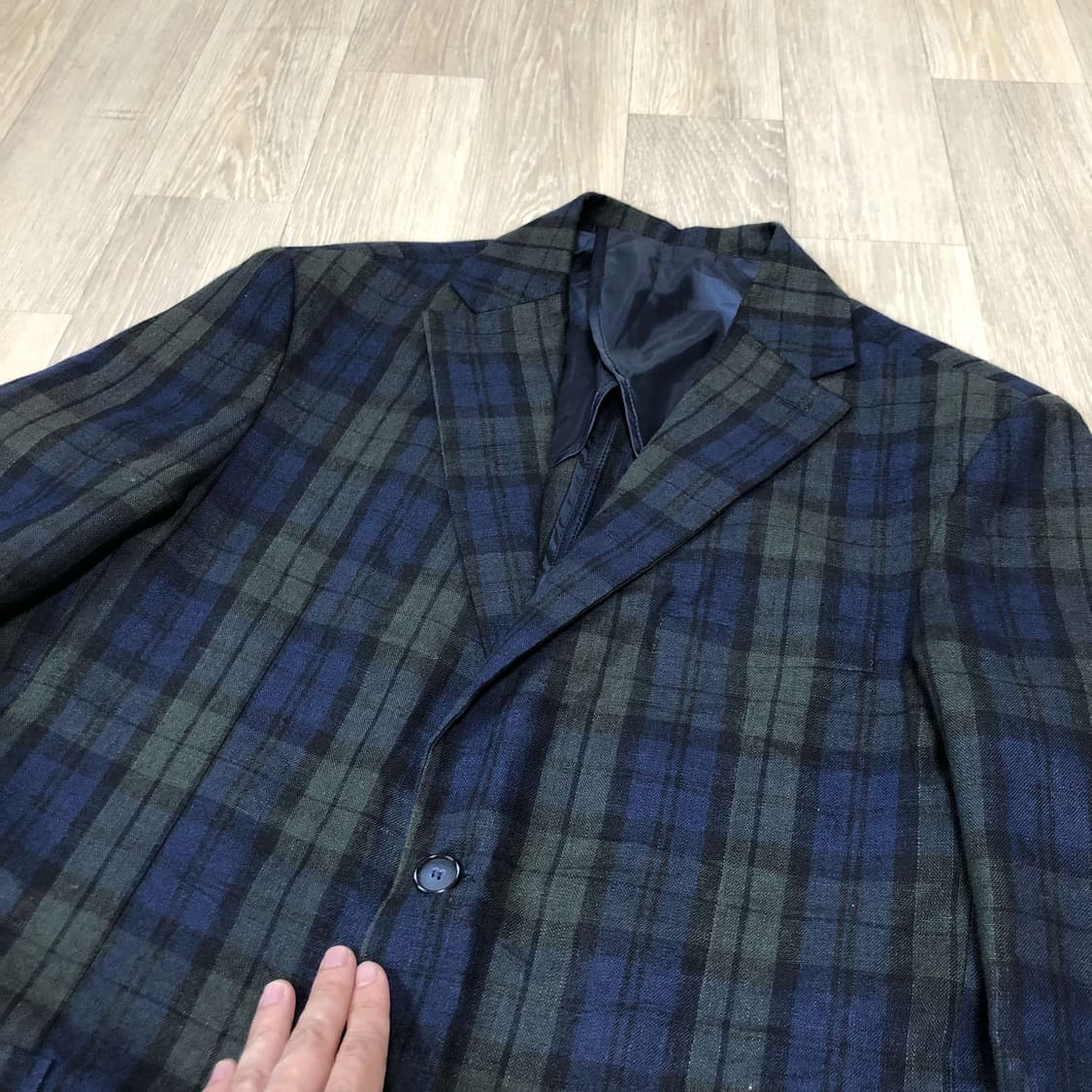 (L) 치타 슬로 블랙 와치 린넨 100% 스포츠 2버튼 블레이저 자켓 상품이미지2