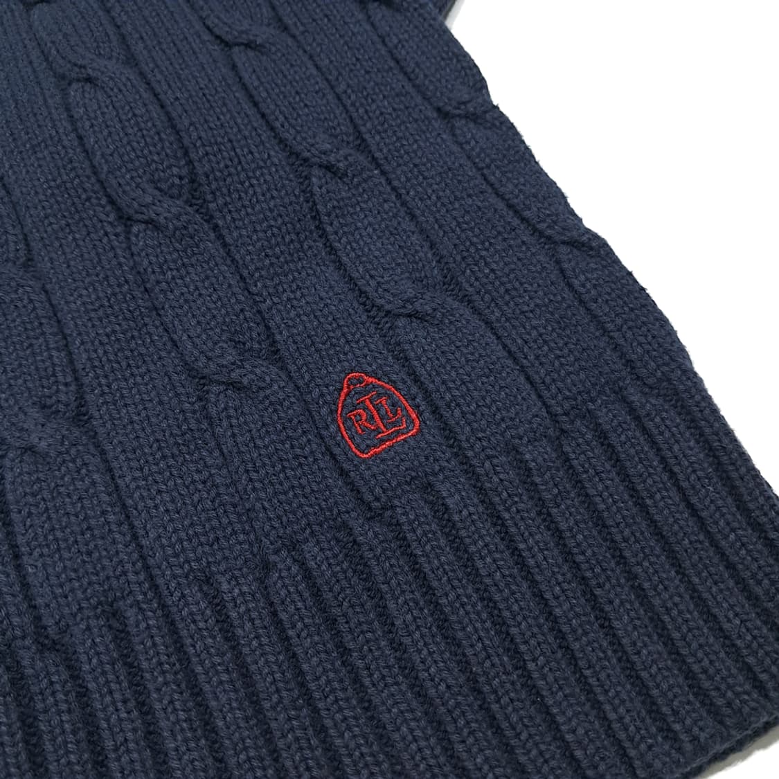 CL094 S 로렌 랄프로렌 레드 크레스트 자수 다크 네이비 케이블 니 상품이미지4