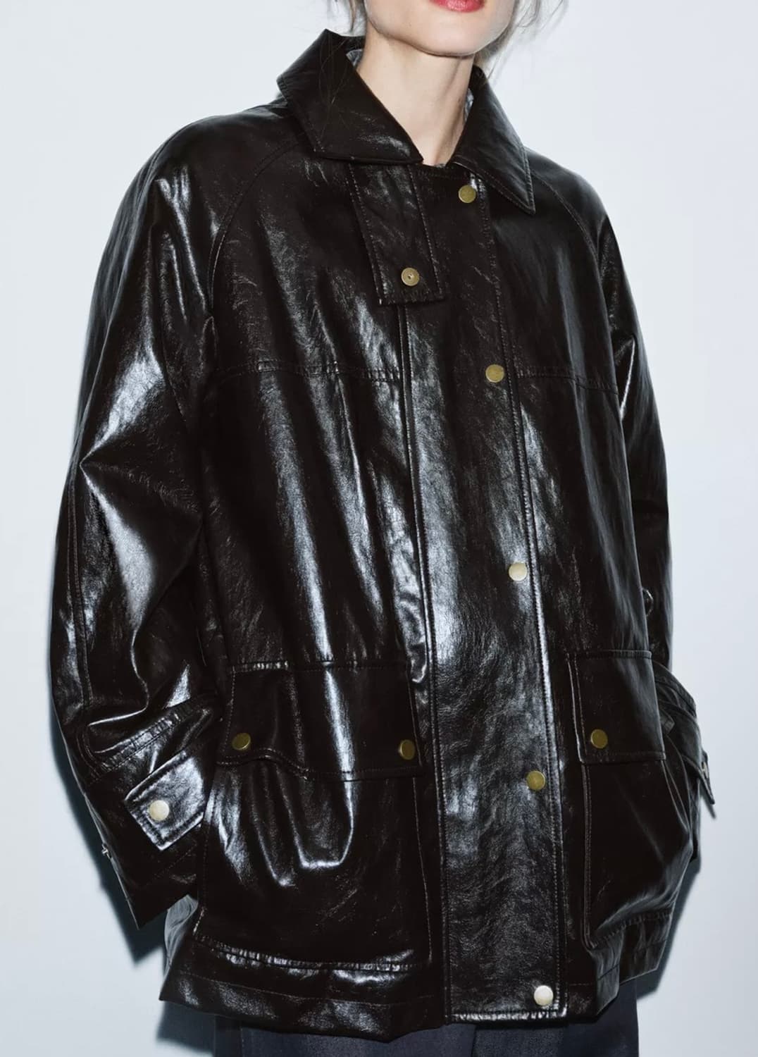 자라 ZW 페이크 퍼 카라 재킷 브라운 S<품절상품> 상품이미지4