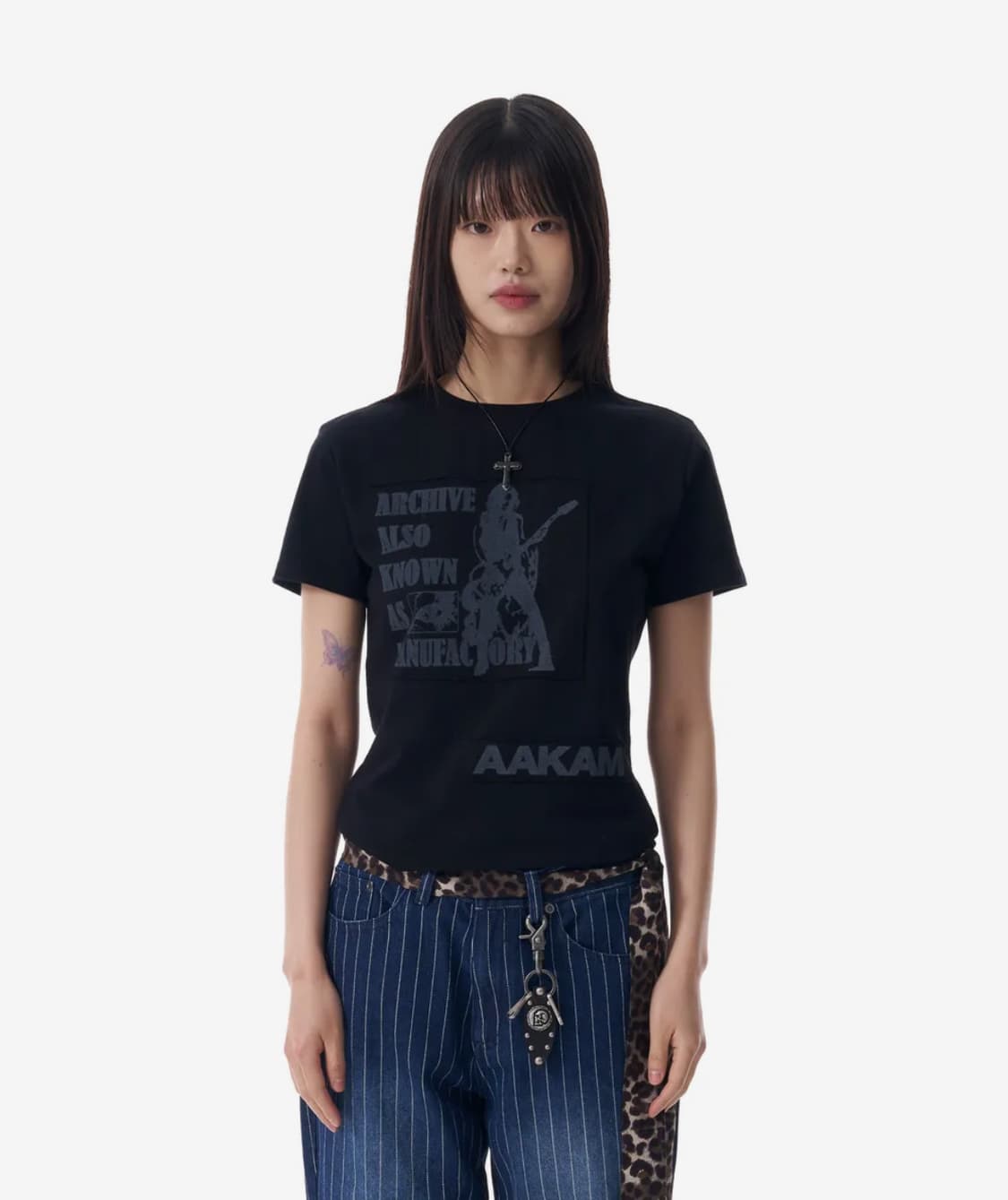 AAKAM Washed Patch Half Top (Black) 상품이미지2
