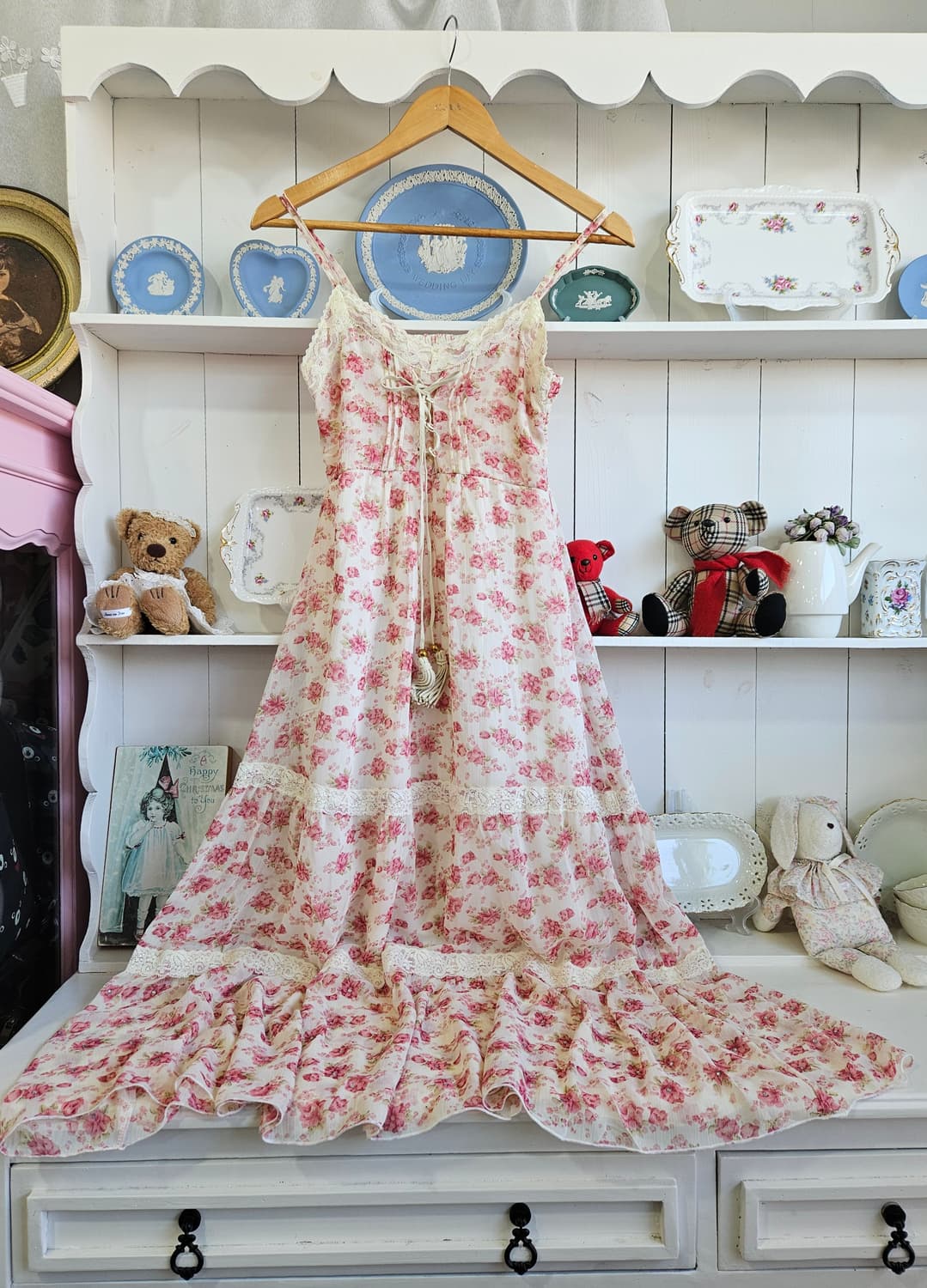 쉐비플라워 레이스 롱 원피스 상품이미지1