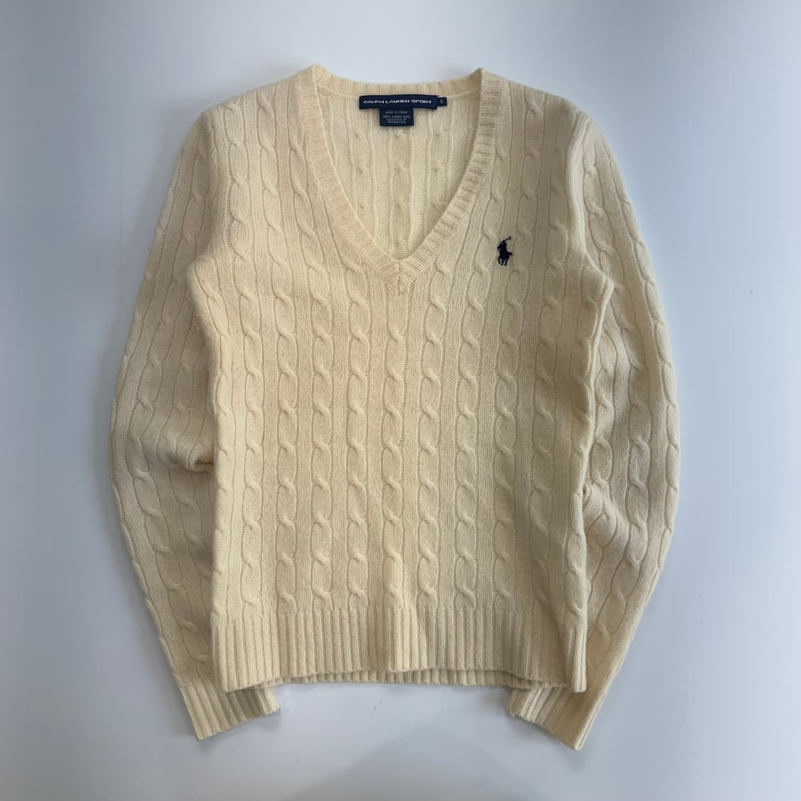 Polo 폴로 네이비 포니 아이보리 케이블 브이넥 니트 상품이미지3