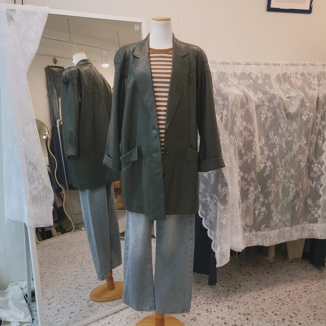 Partina 오버핏 딥그린 양가죽 자켓 상품이미지2