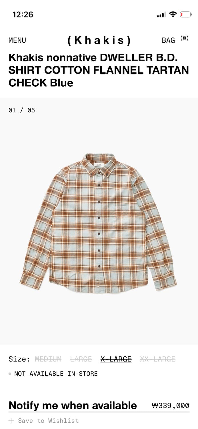 카키스 논네이티브 드웰러 bd 플란넬 체크셔츠 타탄 블루 xl사이즈 상품이미지1