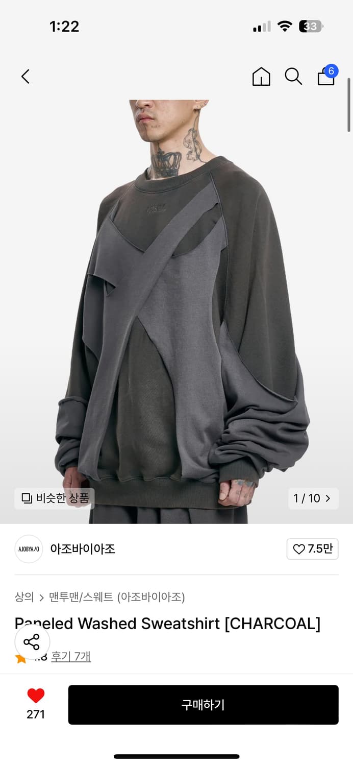 아조바이아조 Paneled Washed Sweatshirt 맨투맨 상품이미지1