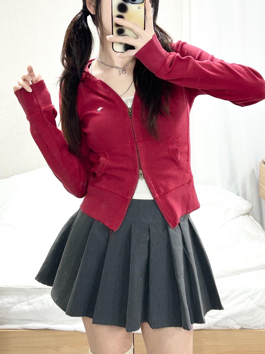 아베크롬비 순록 딥레드 투웨이 후드집업 상품이미지3