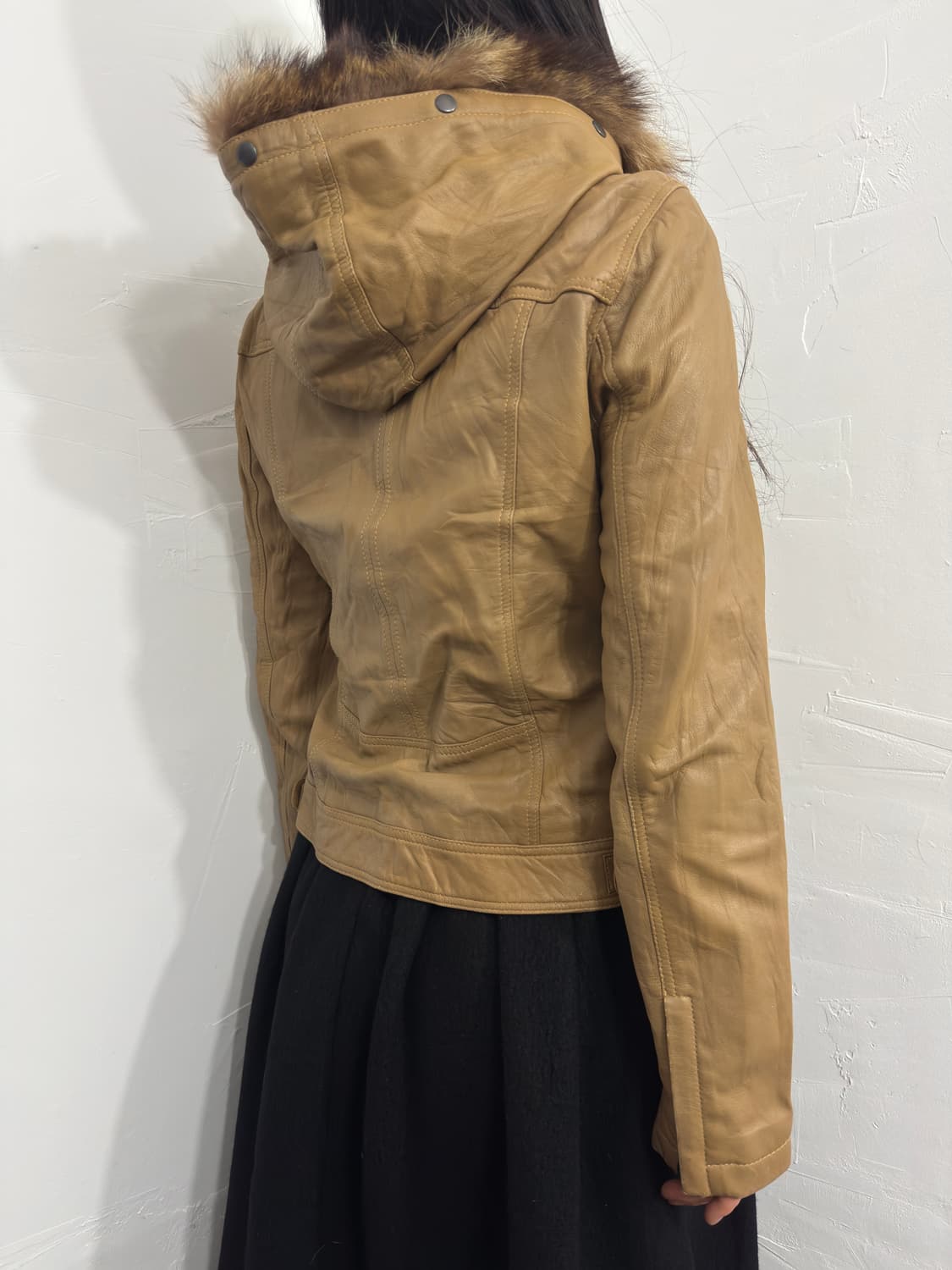 leather fur hood slim twoway jacket 상품이미지4