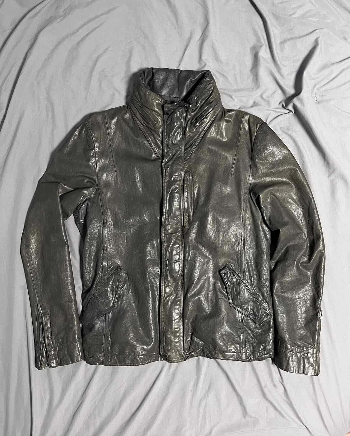 솔리드옴므 히든 후드 램스킨 가죽 자켓 다크 브라운 XL 상품이미지1