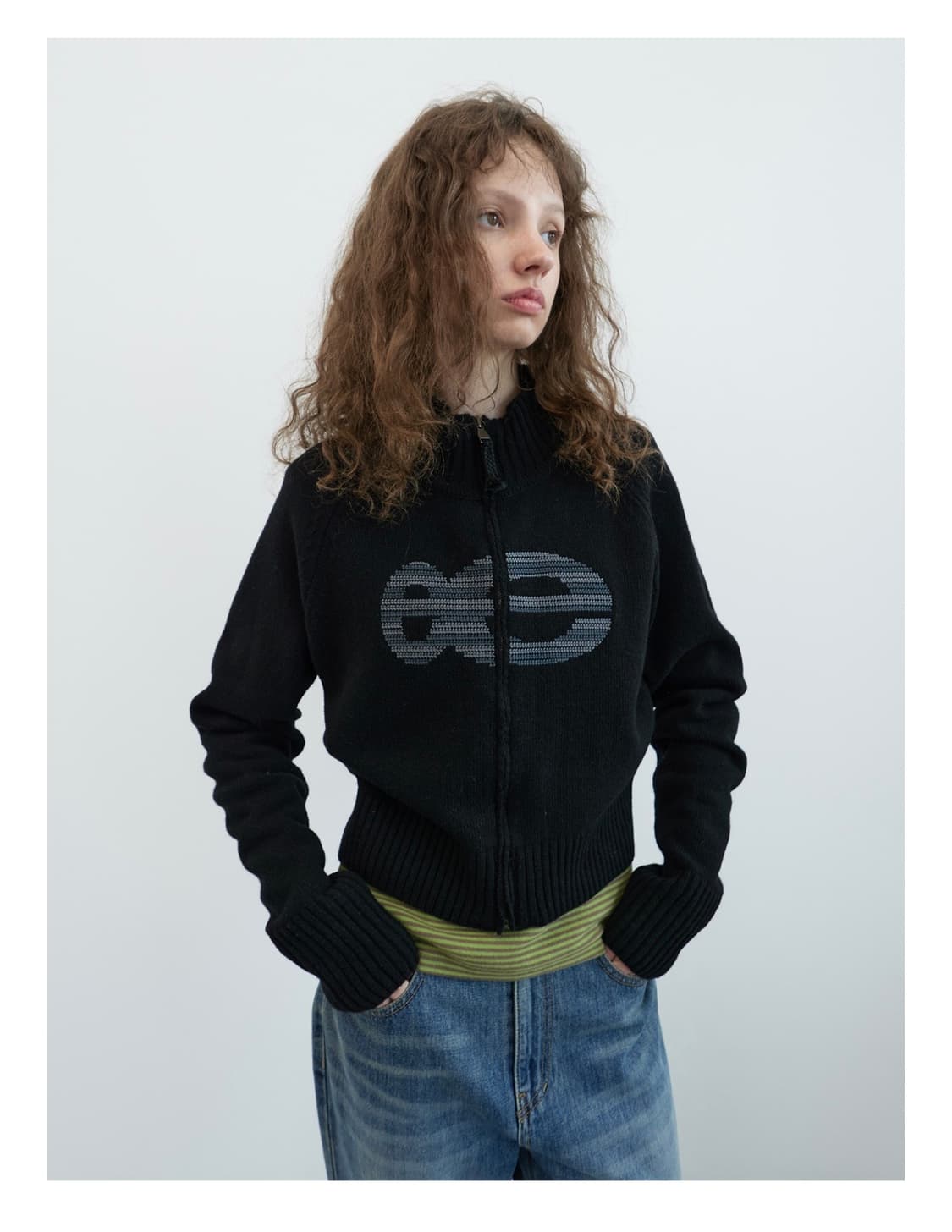 엔조 블루스 니들 로고 하이넥 집업 (Black) 상품이미지2