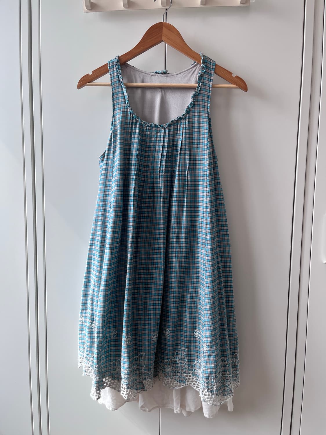 Vintage 체크 레이스 레이어드 나시 원피스 상품이미지6