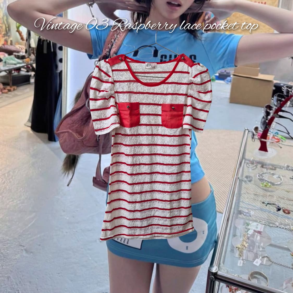 Vintage 03 Raspberry lace pocket top 상품이미지1