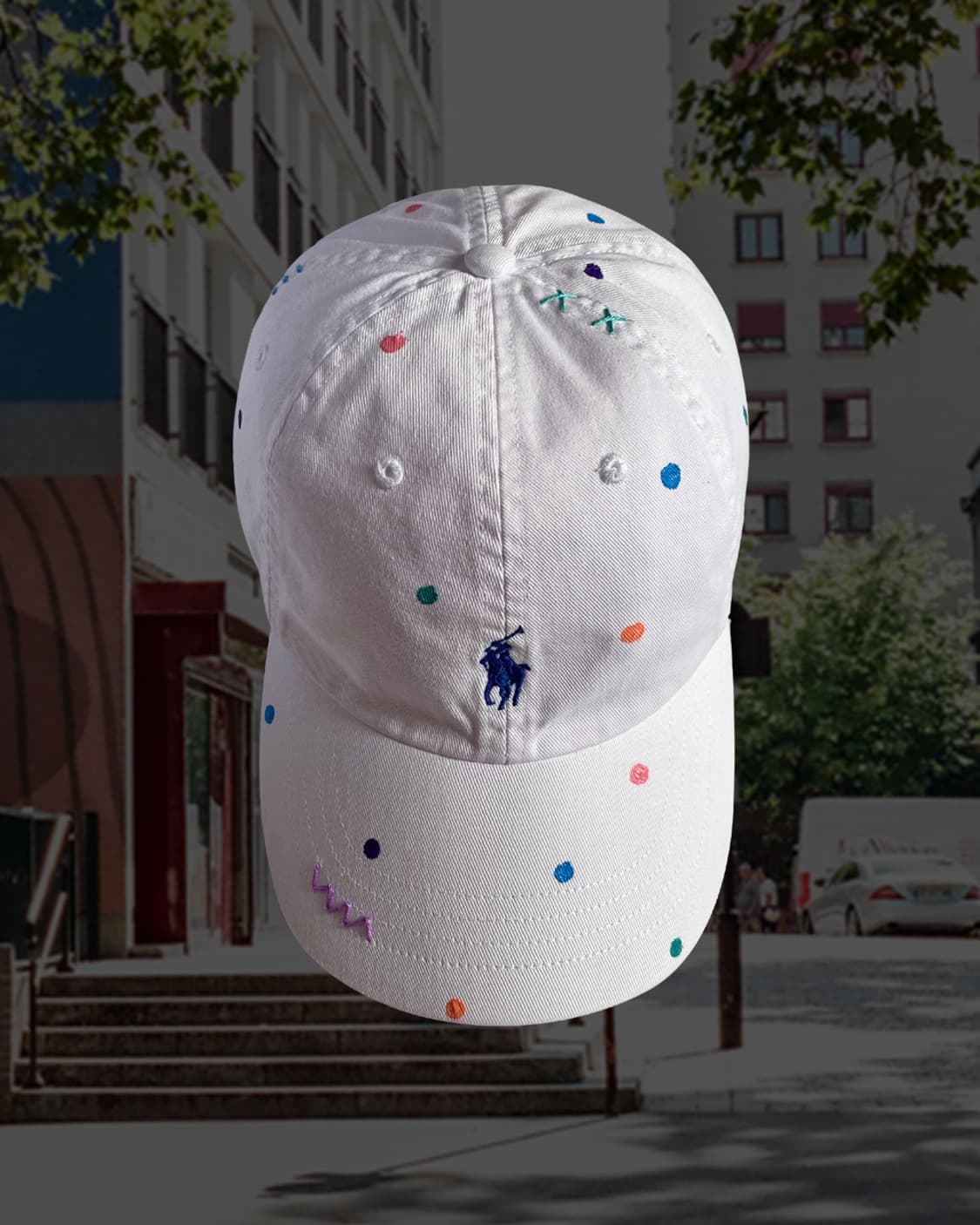 폴로 화이트 페인팅 자수 빈티지 볼캡 모자 상품이미지1