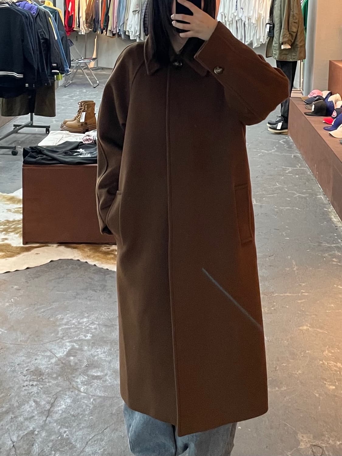 모한 울 버튼 카멜 롱 코트 H1678 상품이미지1