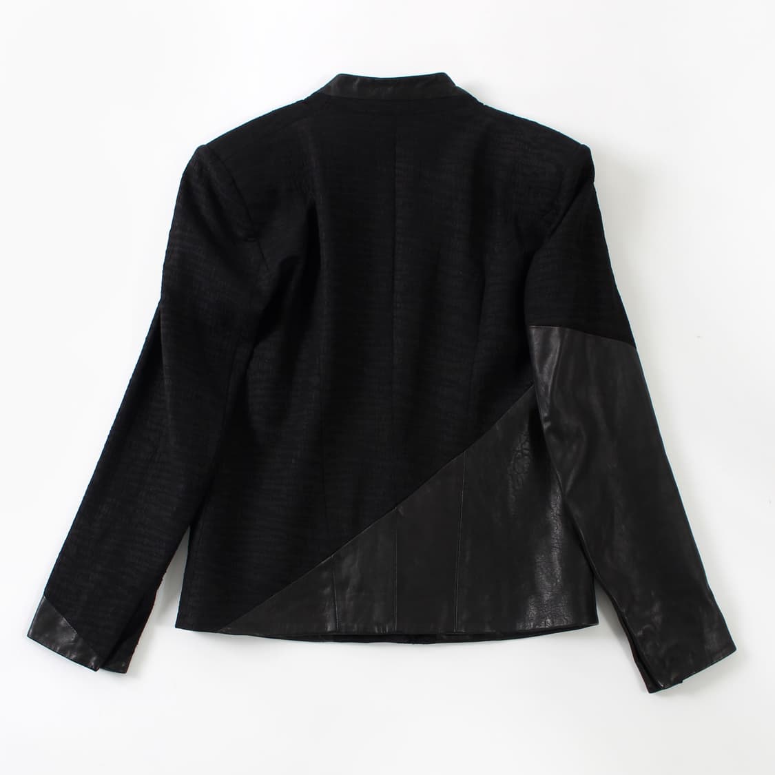 헬무트랭 Helmut lang 양가죽 배색 사선 비대칭 노카라 자켓 블레 상품이미지4