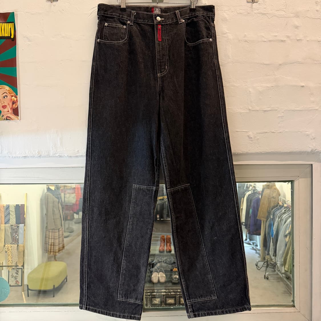 Ruff Ryders Japan 블랙 흑청 데님 와이드 팬츠 34x34 상품이미지1