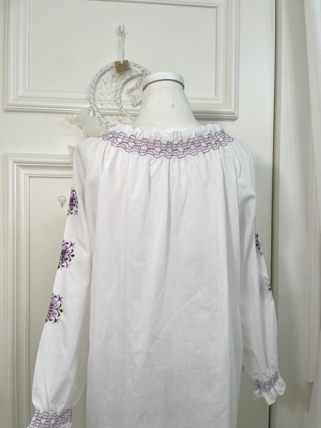 white purple embroidery loose cotton blo 상품이미지5