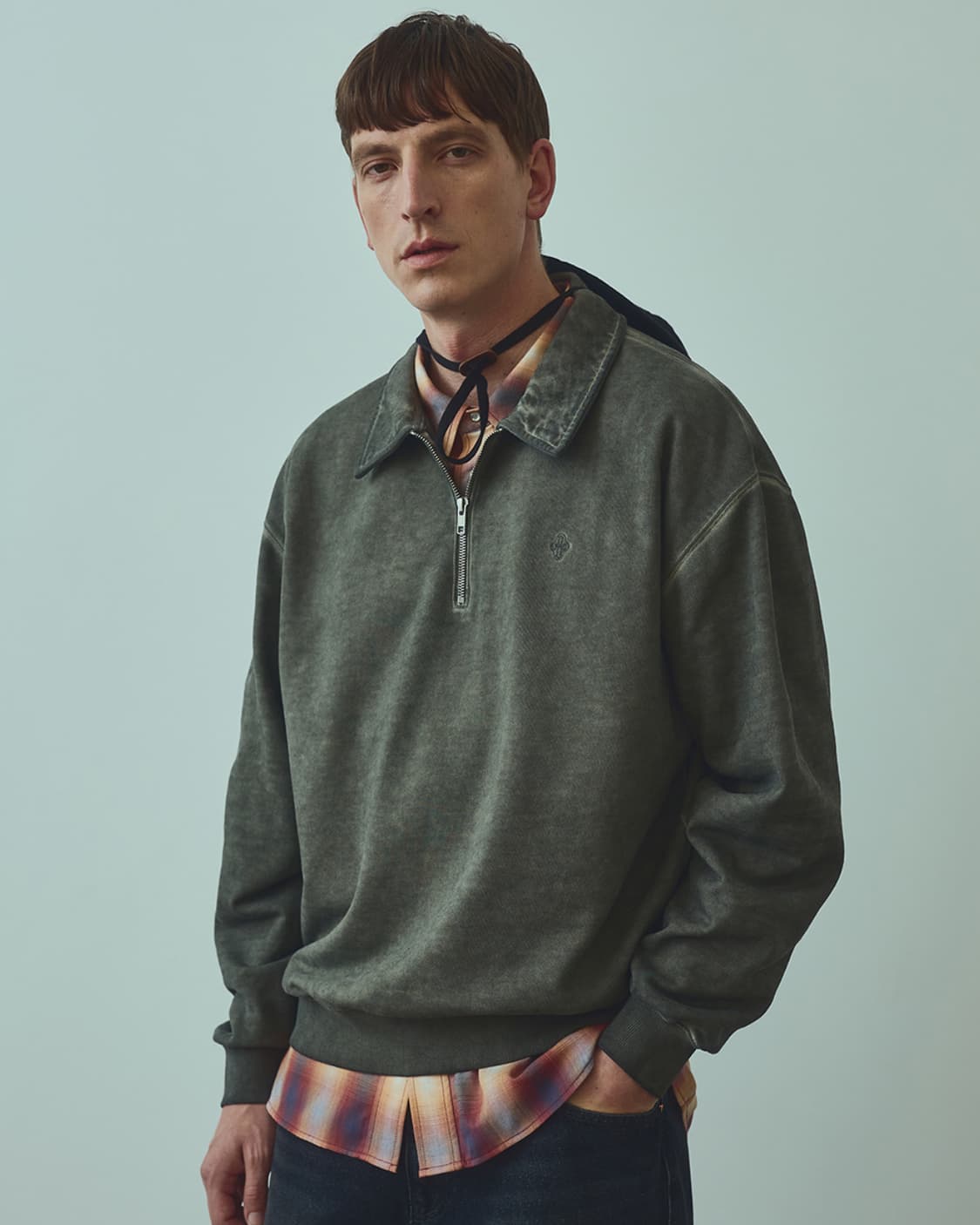 Uniform Bridge 유니폼 브릿지 하프 집업 스웨트셔츠 올리브 상품이미지3