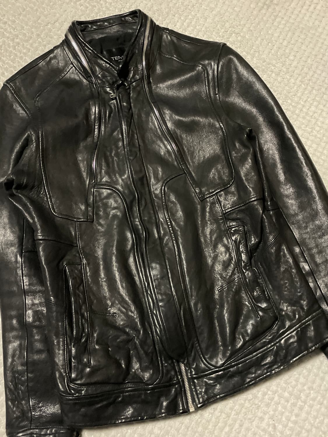 TEMPO HOMME 웨스턴 무드 램스킨 양가죽 지퍼라인 절개 레더 상품이미지6