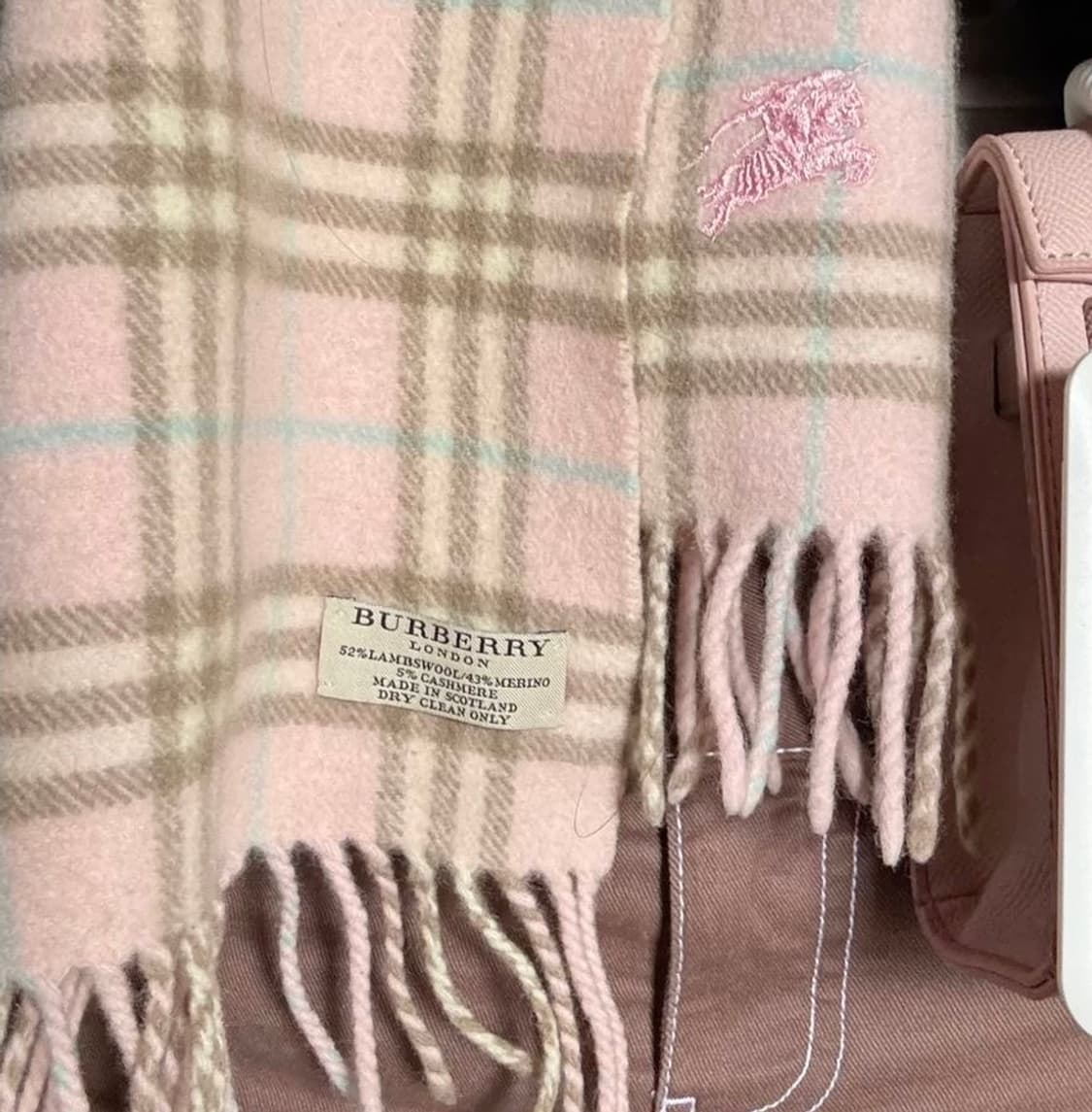 [유일매물] 버버리 런던 연핑크 + 브라운 캐시미어 머플러 목도리 상품이미지7
