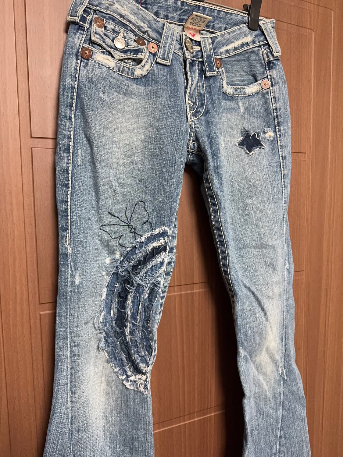 모리걸 하구미 오네갸루 빈티지 데미지 데님 로우라이징 부츠컷 팬츠 상품이미지3