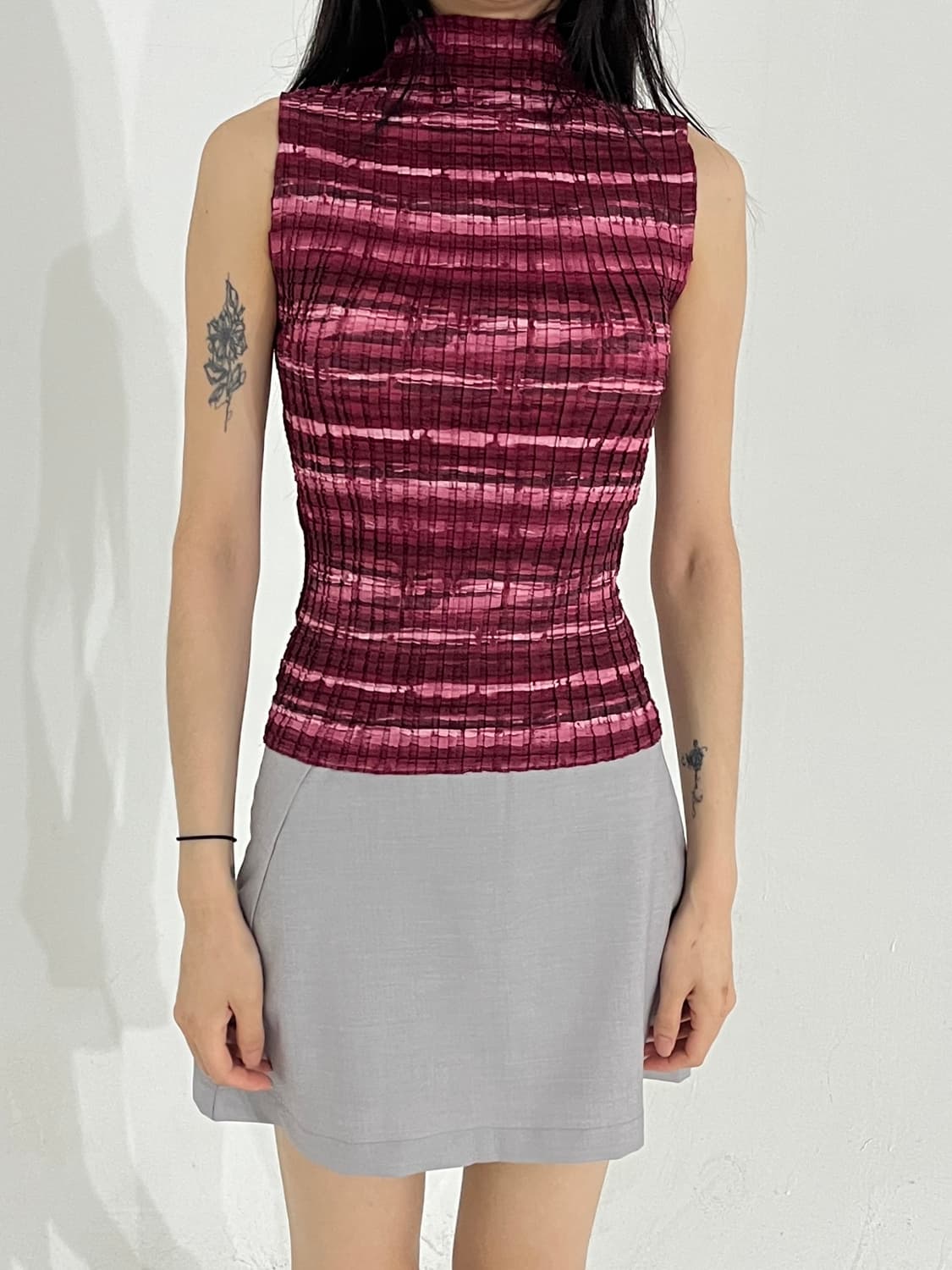 Color mix pleats top 상품이미지2