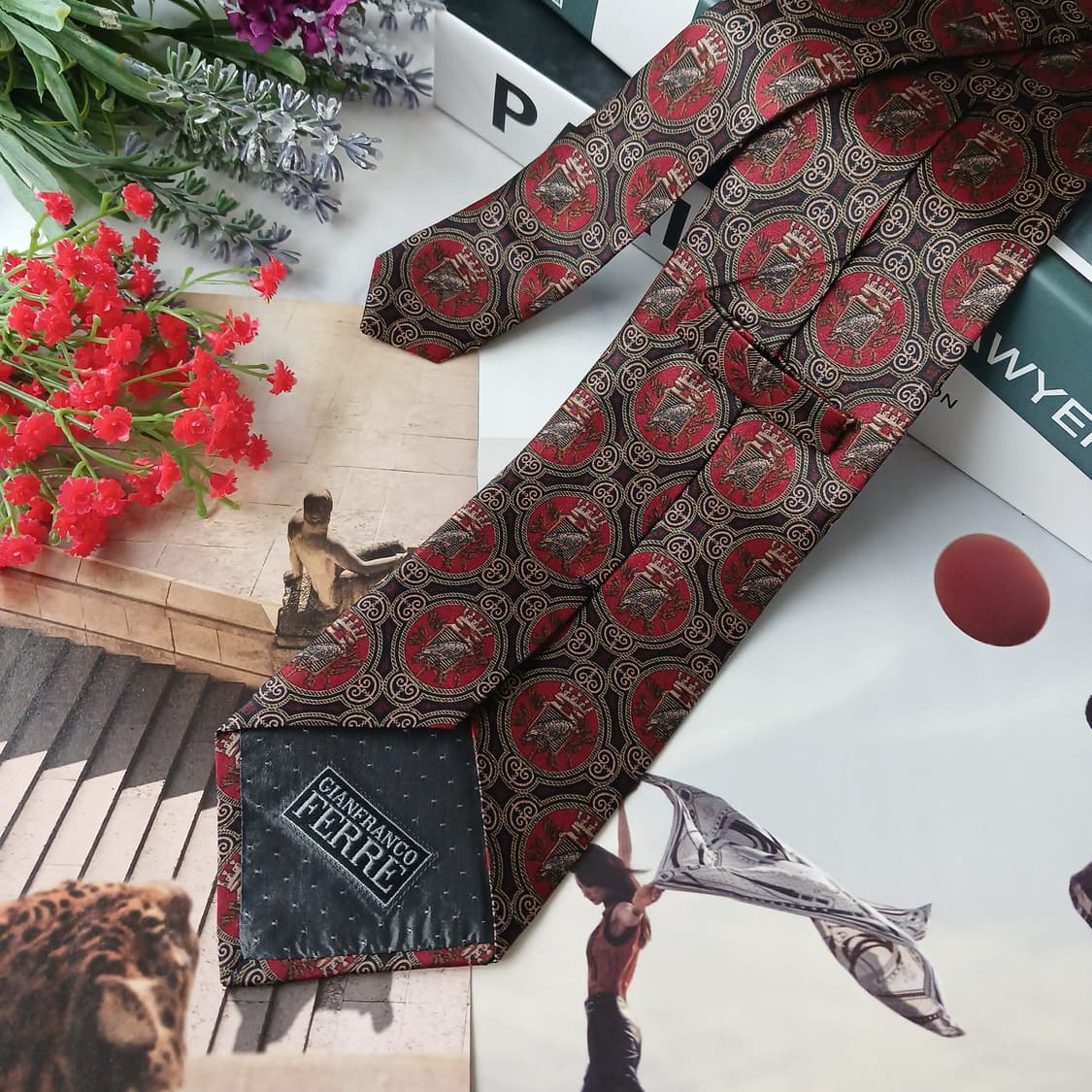 지안프랑코 페레 와인 매 모티브 패턴 넥타이 9cm S~A+등급 E928 상품이미지6