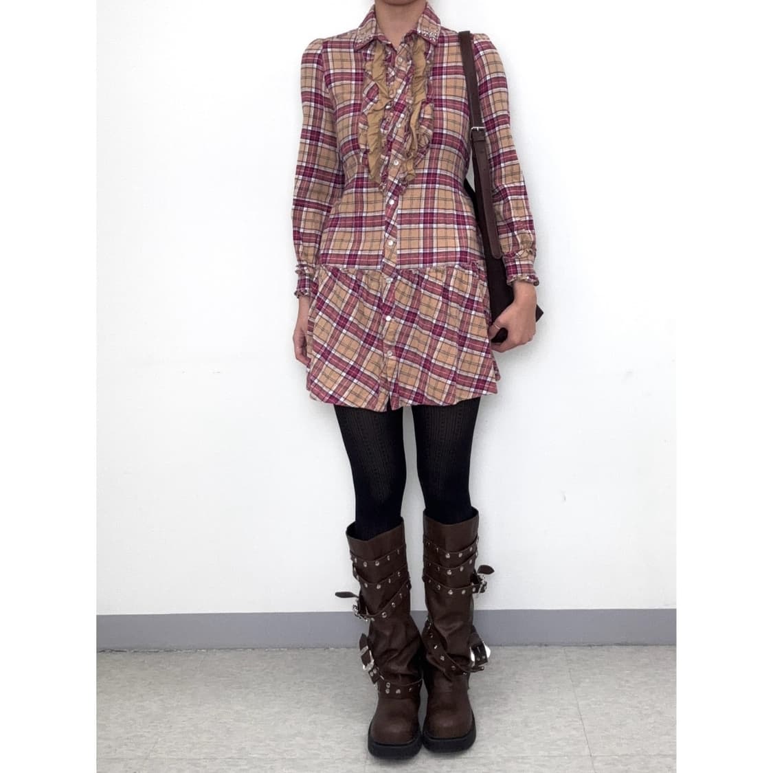 빈티지 체크 셔츠 원피스 상품이미지1