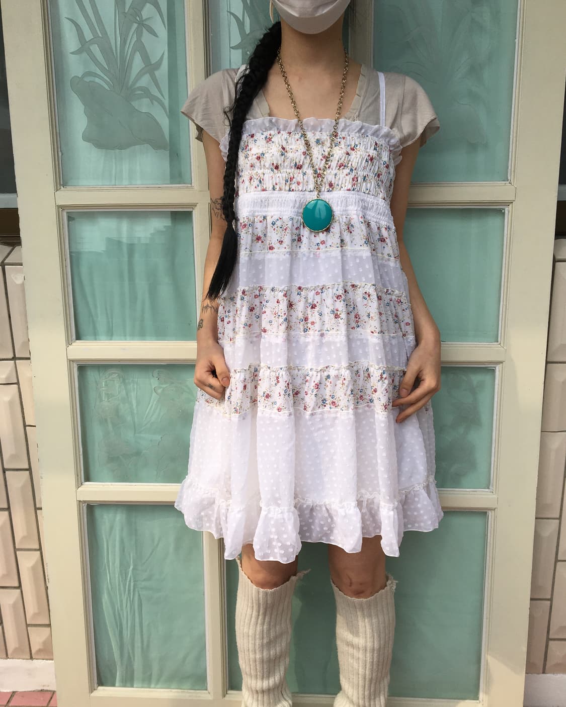 Dot flower pattern patch work sleeveless 상품이미지1