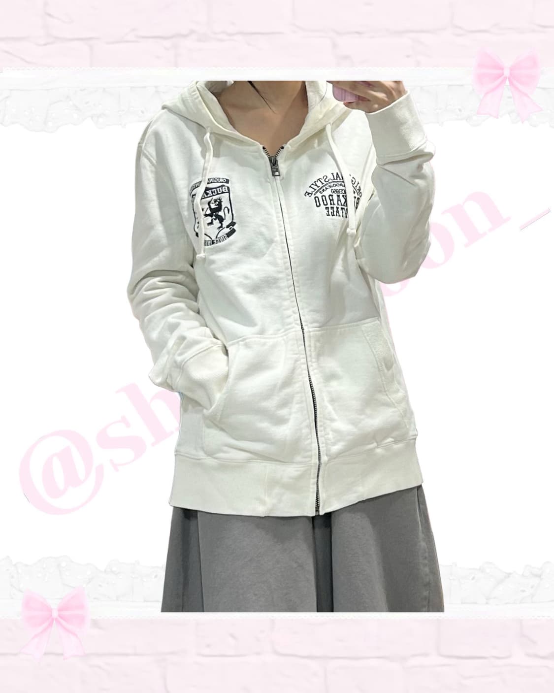 버카루 y2k 슈크림 화이트 후드집업 루즈핏 상품이미지2