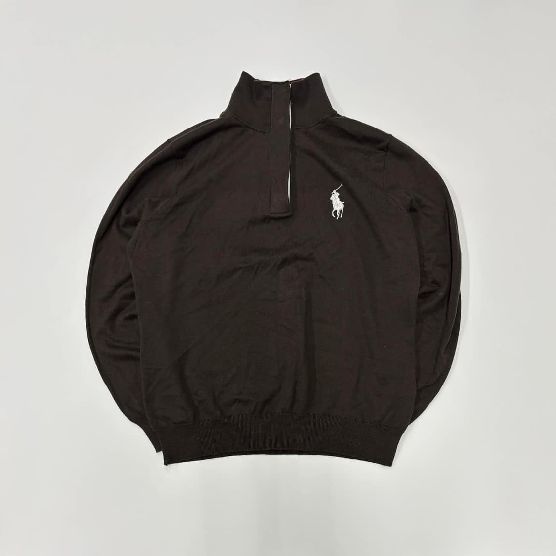폴로 랄프로렌 빅포니 초코브라운 핀터깔 하프집 코튼 니트(L) 상품이미지2