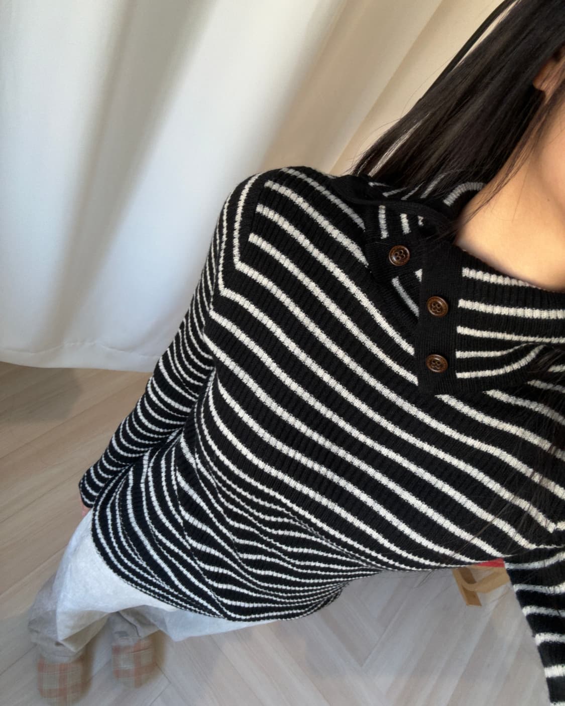 [Vintage] border button knit turtleneck 상품이미지1