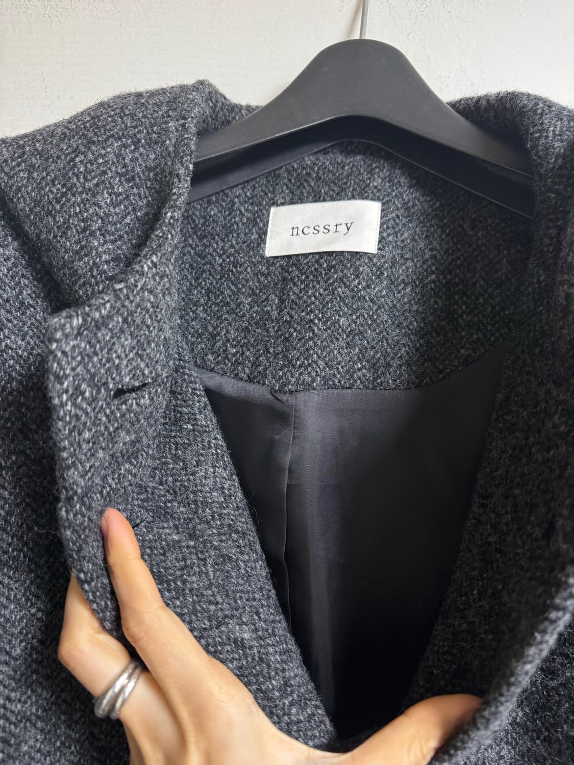 네세서리 헤링본 후드 코트 차콜 상품이미지8