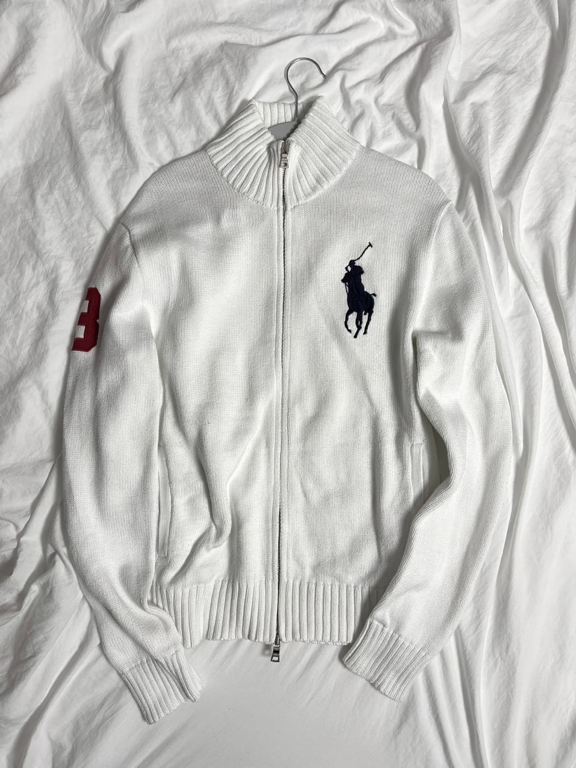폴로 빅포니 레드3 화이트 니트집업 상품이미지2
