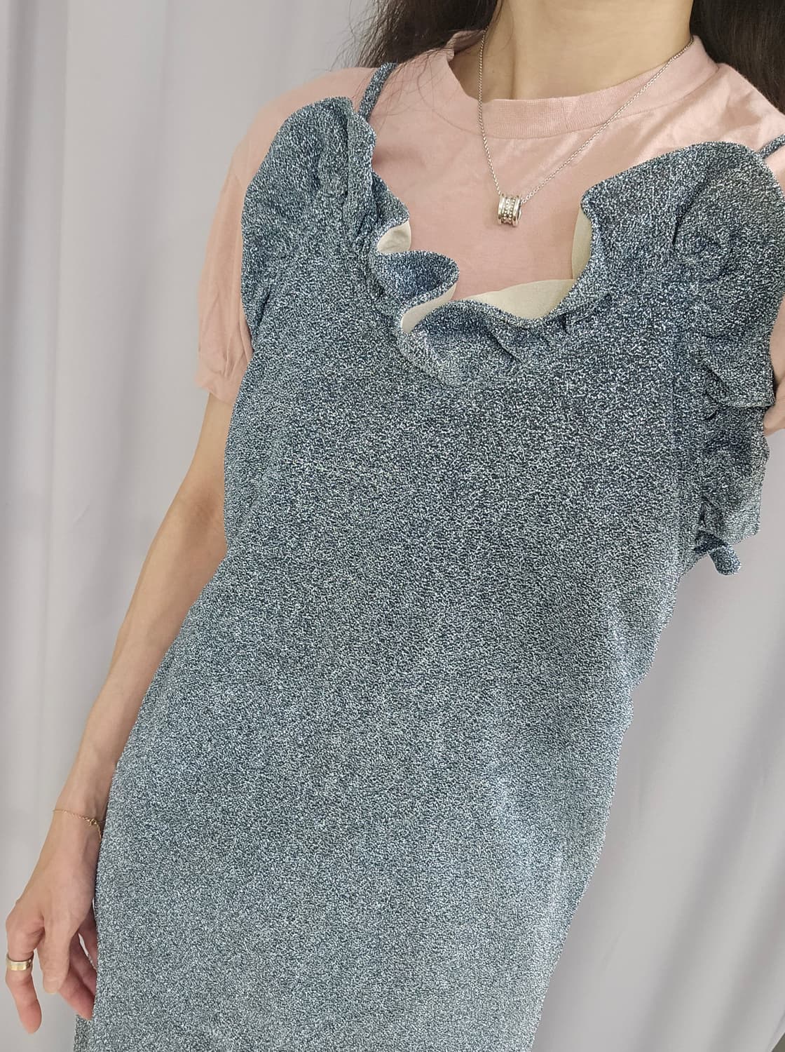 [세트] 일본빈티지 프릴 뷔스티에 원피스 + 크롭 반팔 (여리핏) 상품이미지1